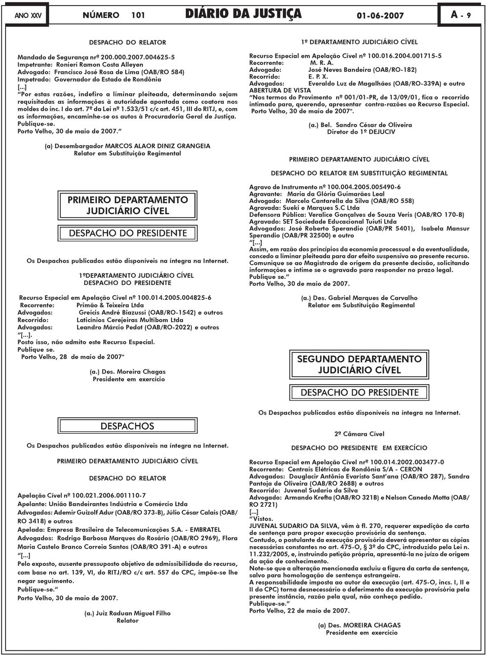 004625-5 Impetrante: Ronieri Ramon Costa Alleyen Advogado: Francisco José Rosa de Lima (OAB/RO 584) Impetrado: Governador do Estado de Rondônia [.