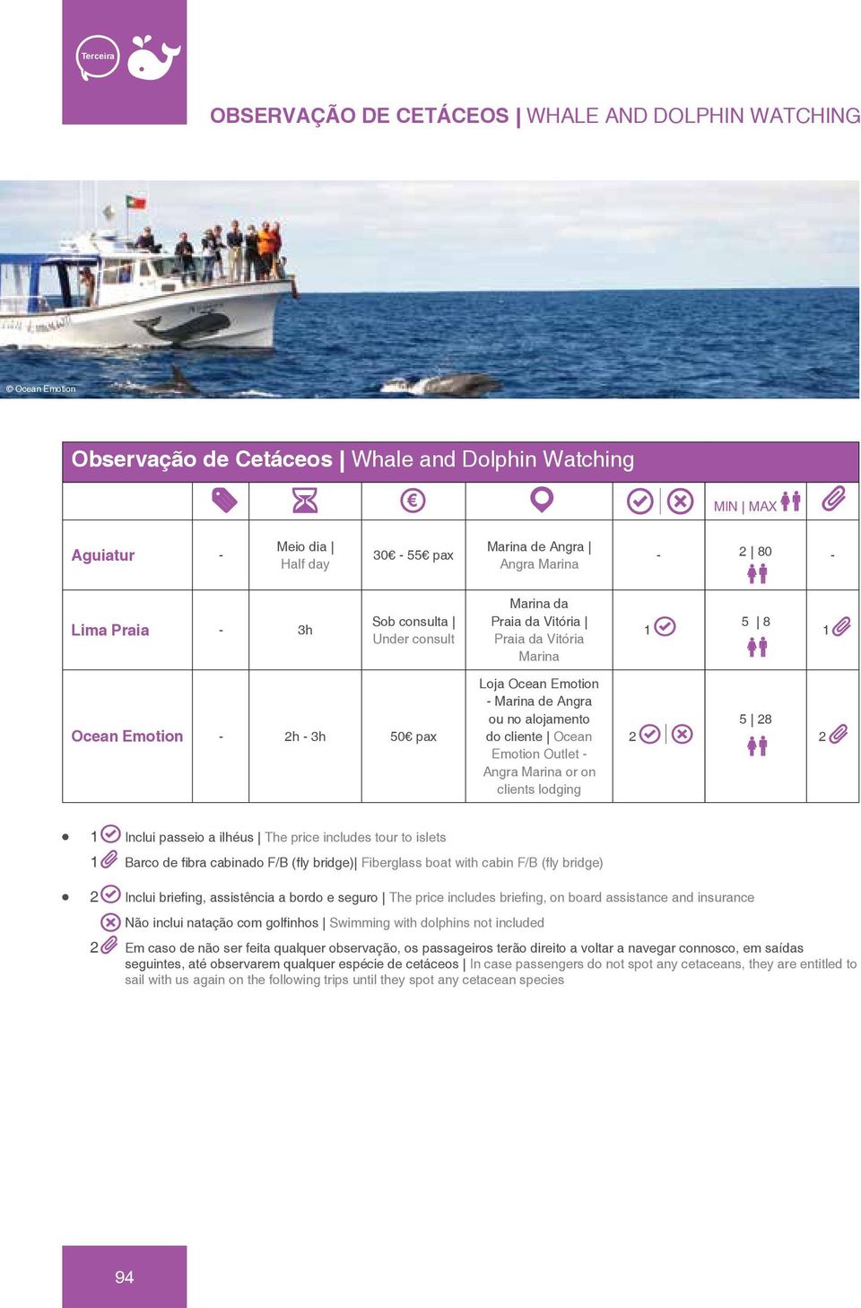 The price includes tour to islets Barco de fibra cabinado F/B (fly bridge) Fiberglass boat with cabin F/B (fly bridge) Inclui briefing, assistência a bordo e seguro The price includes briefing, on