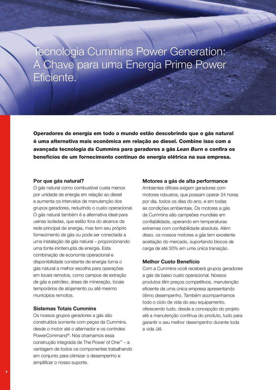 Combine isso com a avançada tecnologia da Cummins para geradores a gás Lean Burn e confira os benefícios de um fornecimento contínuo de energia elétrica na sua empresa. Por que gás natural?