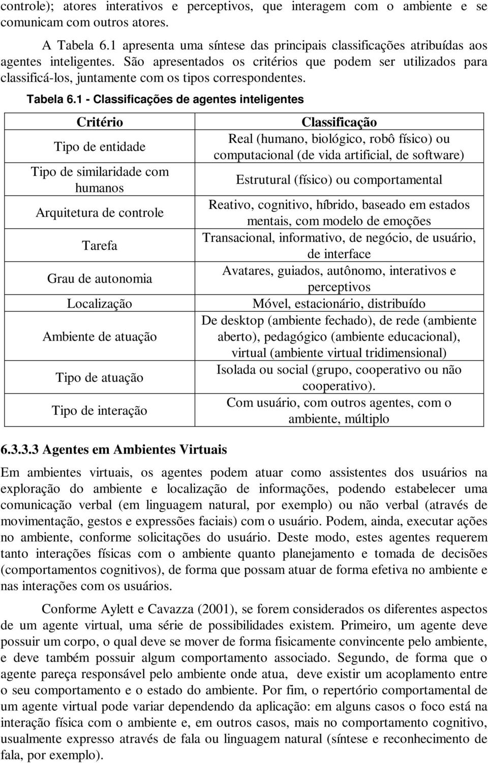 São apresentados os critérios que podem ser utilizados para classificá-los, juntamente com os tipos correspondentes. Tabela 6.