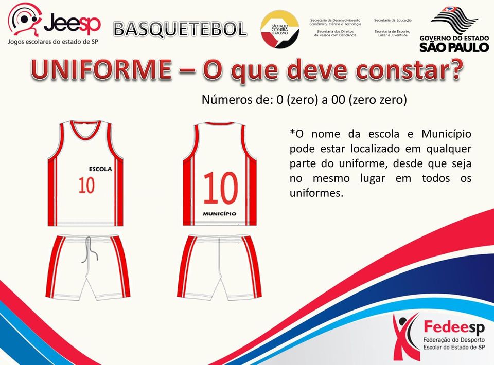 localizado em qualquer parte do uniforme,