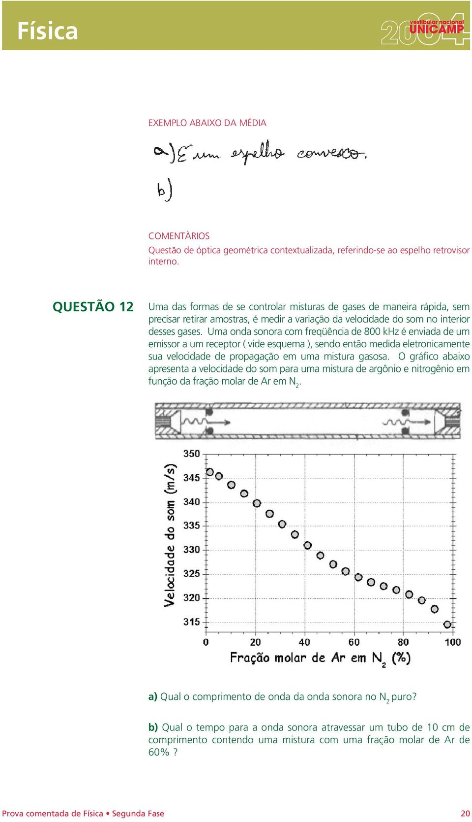 Uma onda sonora com freqüência de 800 khz é enviada de um emissor a um receptor ( vide esquema ), sendo então medida eletronicamente sua velocidade de propagação em uma mistura gasosa.