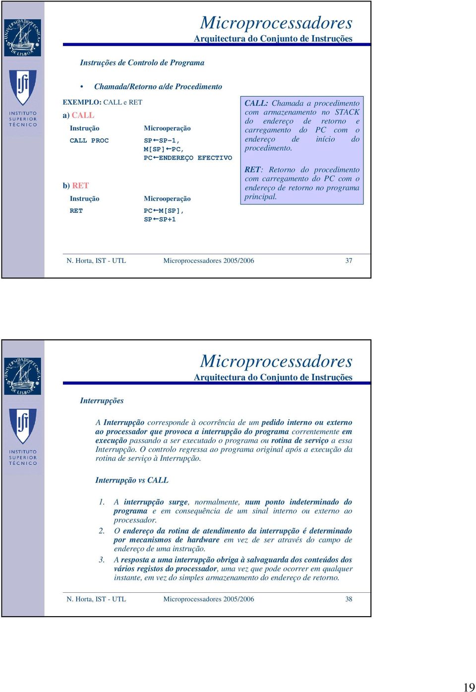 RET: Retorno do procedimento com carregamento do PC com o endereço de retorno no programa principal. N.