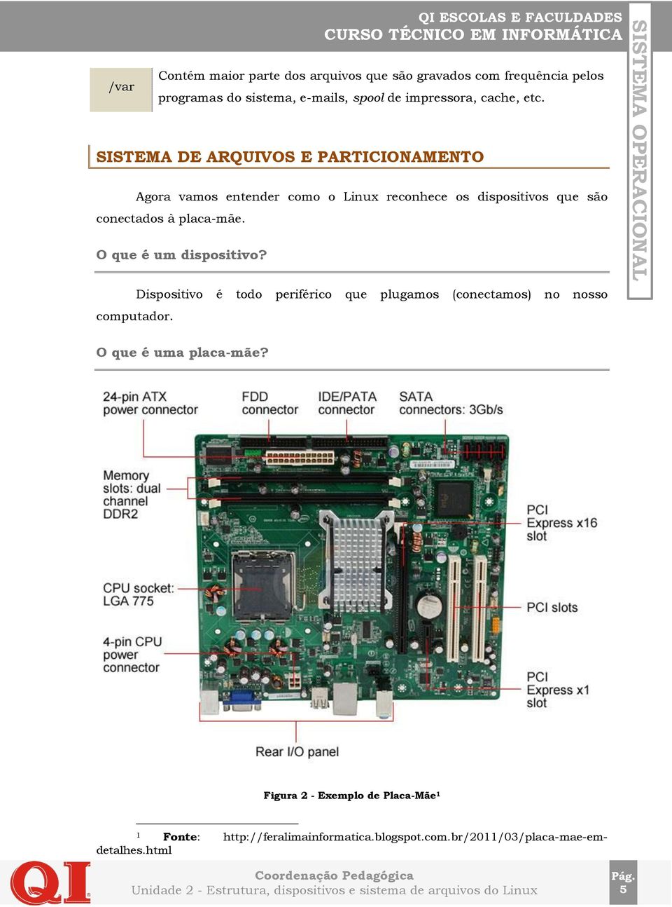 SISTEMA DE ARQUIVOS E PARTICIONAMENTO Agora vamos entender como o Linux reconhece os dispositivos que são conectados à placa-mãe.