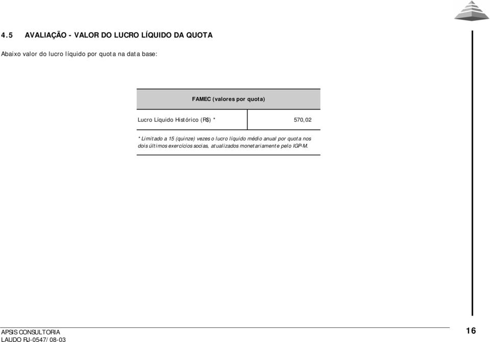 (R$) * 570,02 * Limitado a 15 (quinze) vezes o lucro líquido médio anual por