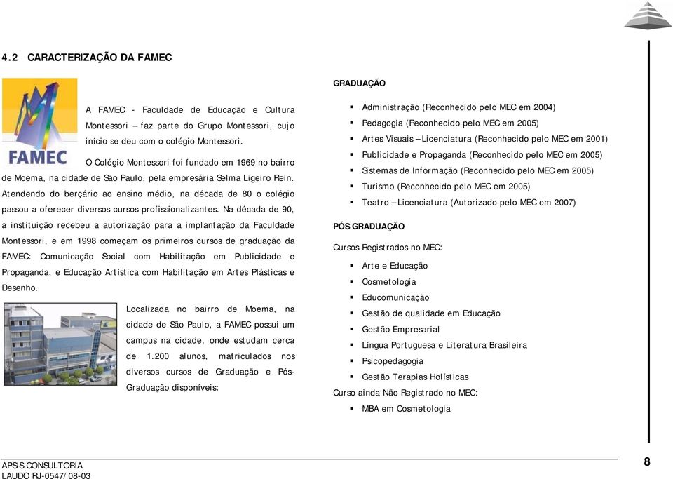 Atendendo do berçário ao ensino médio, na década de 80 o colégio passou a oferecer diversos cursos profissionalizantes.