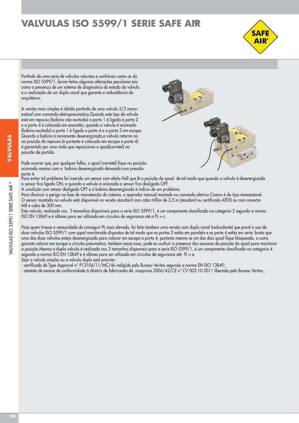 ISO 5599/1 SERIE SAFE AIR A versão mais simples é obtida partindo de uma valvula 5/2 monoestável com comando eletropneumatico.