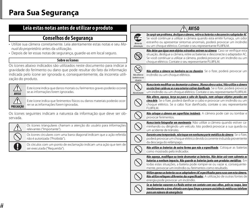 Sobre os Ícones Os ícones abaixo indicados são utilizados neste documento para indicar a gravidade do ferimento ou dano que pode resultar do fato da informação indicada pelo ícone ser ignorada e,