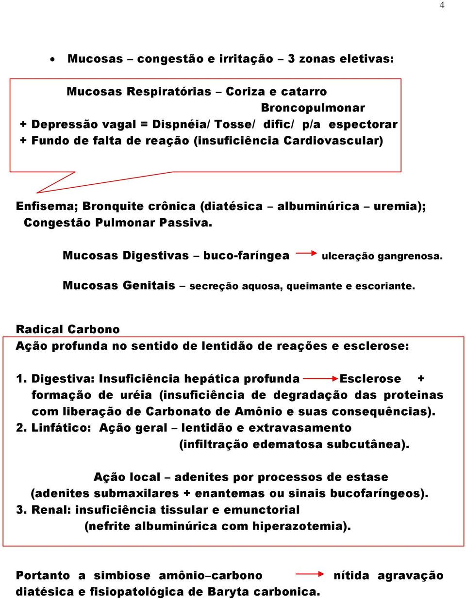 Mucosas Genitais secreção aquosa, queimante e escoriante. Radical Carbono Ação profunda no sentido de lentidão de reações e esclerose: 1.