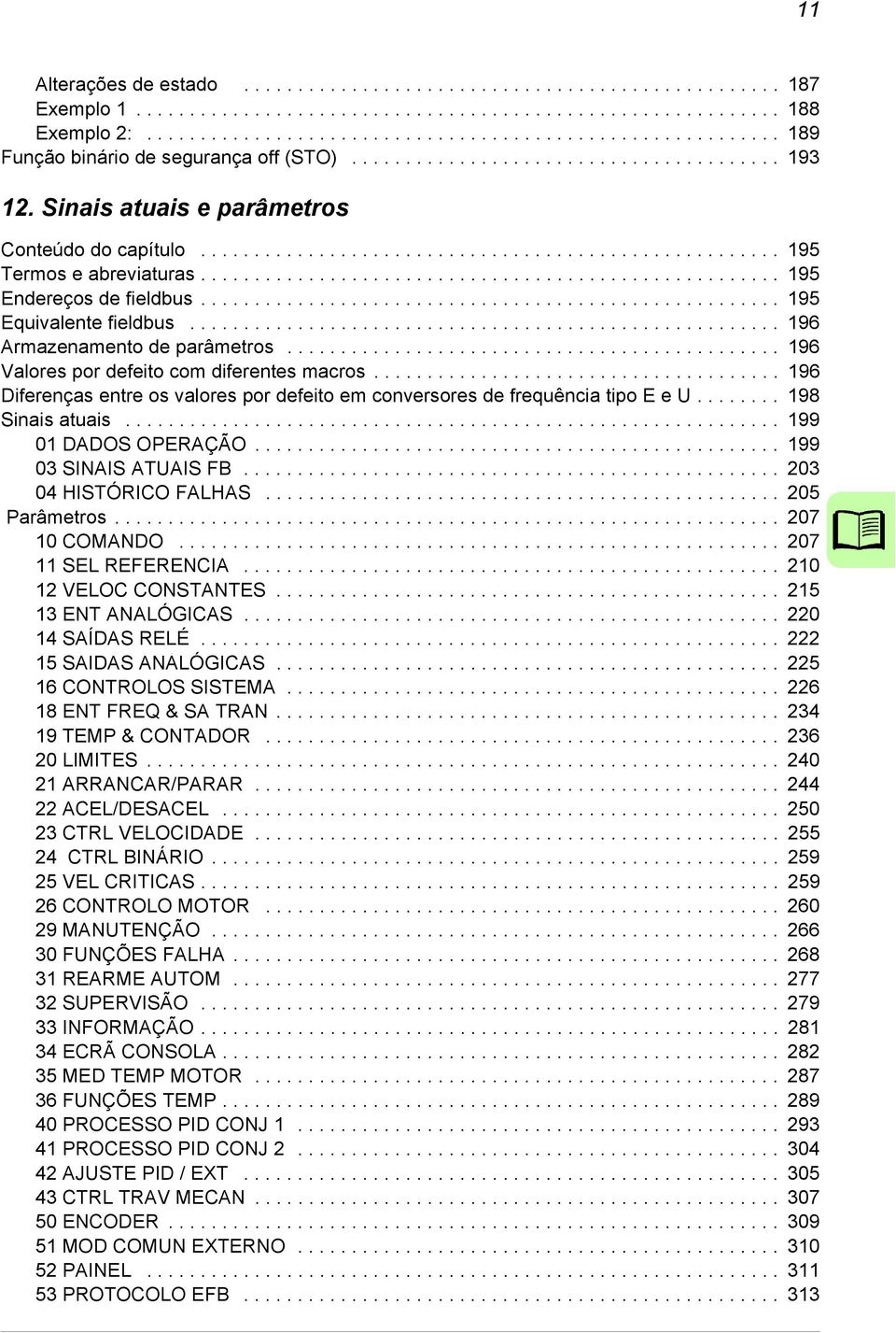 ..................................................... 195 Termos e abreviaturas...................................................... 195 Endereços de fieldbus...................................................... 195 Equivalente fieldbus.