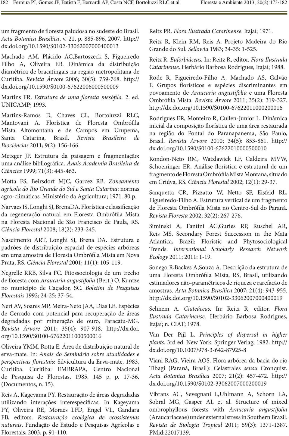 Dinâmica da distribuição diamétrica de bracatingais na região metropolitana de Curitiba. Revista Árvore 2006; 30(5): 759-768. http:// dx.doi.org/10.1590/s0100-67622006000500009 Martins FR.