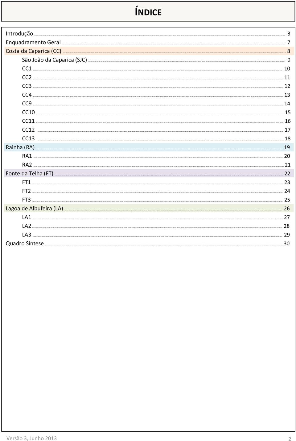 . 16 CC12 17 CC13 18 Rainha (RA).... 19 RA1..... 20 RA2... 21 Fonte da Telha (FT)...... 22 FT1.