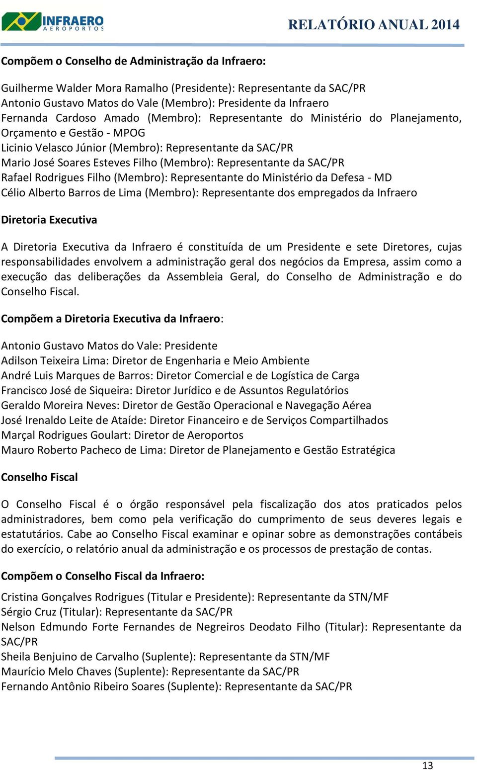 Filho (Membro): Representante da SAC/PR Rafael Rodrigues Filho (Membro): Representante do Ministério da Defesa - MD Célio Alberto Barros de Lima (Membro): Representante dos empregados da Infraero