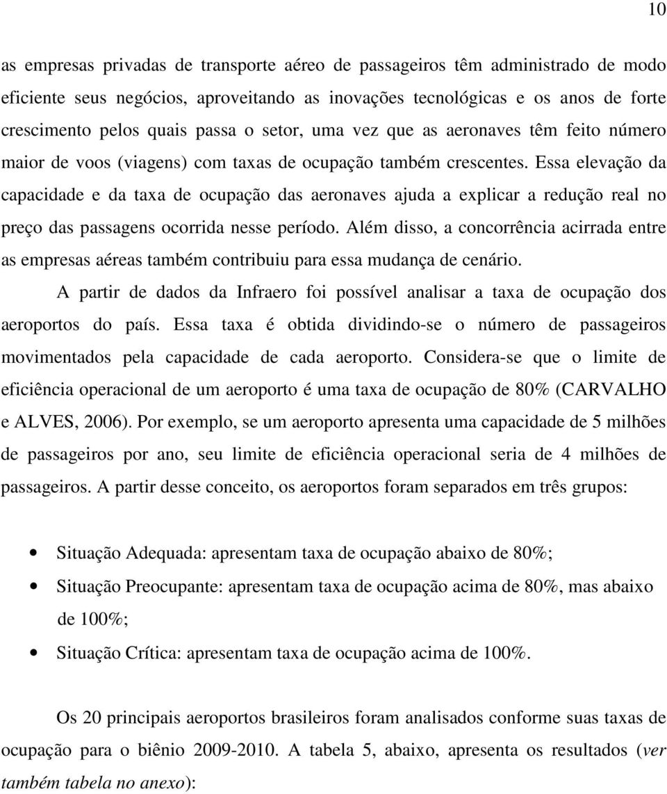 Essa elevação da capacidade e da taxa de ocupação das aeronaves ajuda a explicar a redução real no preço das passagens ocorrida nesse período.