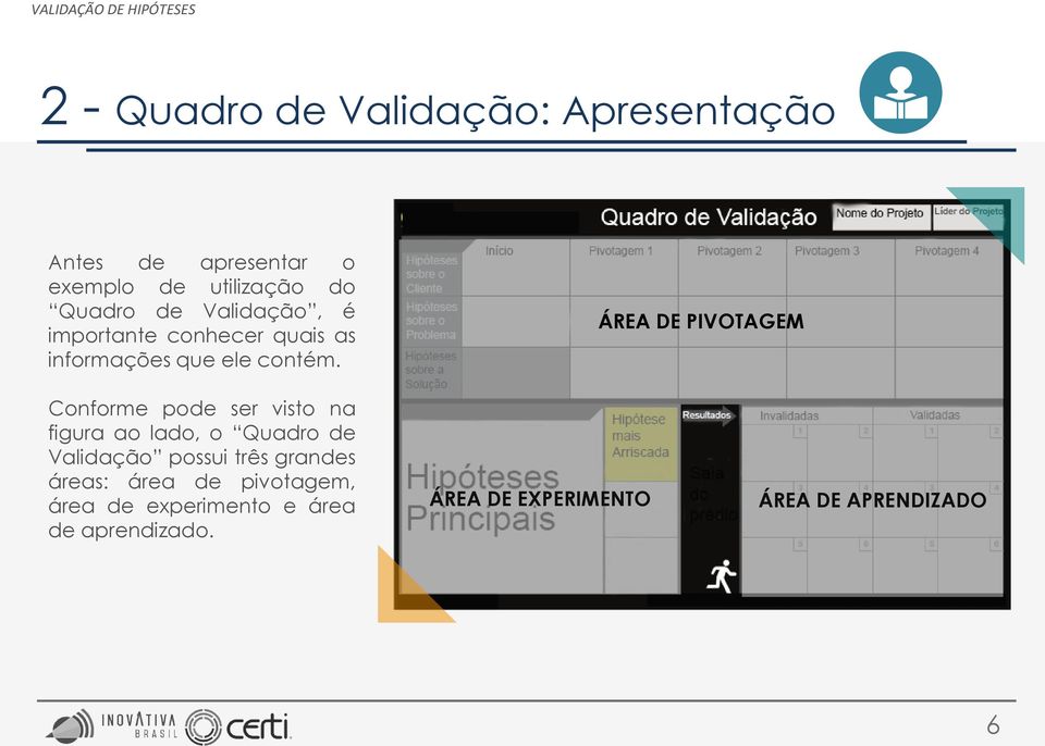 ÁREA DE PIVOTAGEM Conforme pode ser visto na figura ao lado, o Quadro de Validação possui três