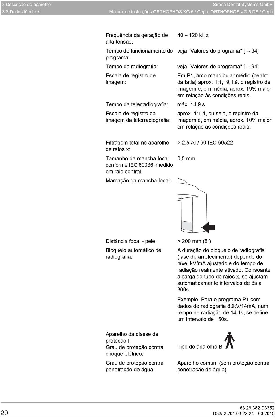 programa: Tempo da radiografia: veja "Valores do programa" [ 94] Escala de registro de imagem: Tempo da telerradiografia: Escala de registro da imagem da telerradiografia: Em P1, arco mandibular