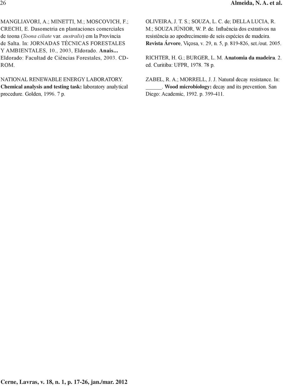 Chemical analysis and testing task: laboratory analytical procedure. Golden, 1996. 7 p. OLIVEIRA, J. T. S.; SOUZA, L. C. de;