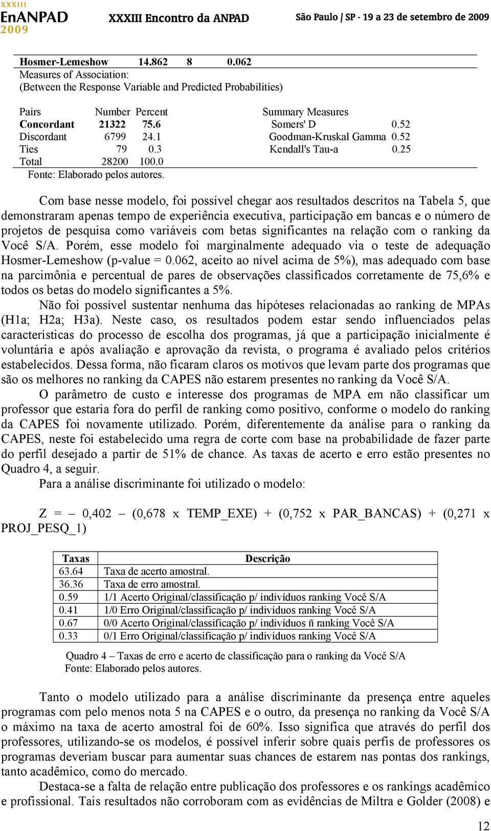 Com base nesse modelo, foi possível chegar aos resultados descritos na Tabela 5, que demonstraram apenas tempo de experiência executiva, participação em bancas e o número de projetos de pesquisa como