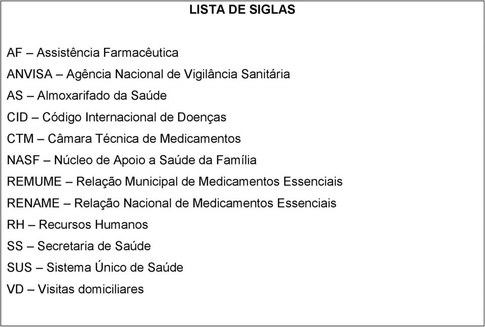 de Apoio a Saúde da Família REMUME Relação Municipal de Medicamentos Essenciais RENAME Relação Nacional