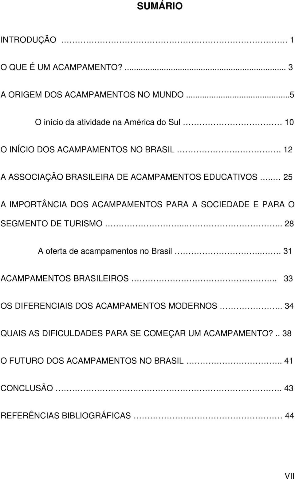 . 25 A IMPORTÂNCIA DOS ACAMPAMENTOS PARA A SOCIEDADE E PARA O SEGMENTO DE TURISMO..... 28 A oferta de acampamentos no Brasil.