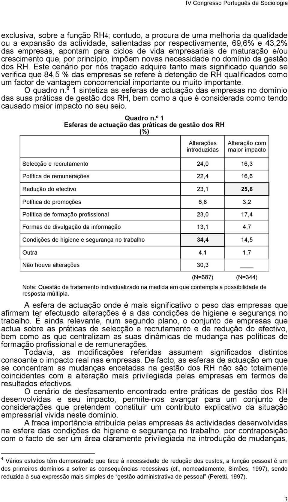 Este cenário por nós traçado adquire tanto mais significado quando se verifica que 84,5 % das empresas se refere à detenção de RH qualificados como um factor de vantagem concorrencial importante ou