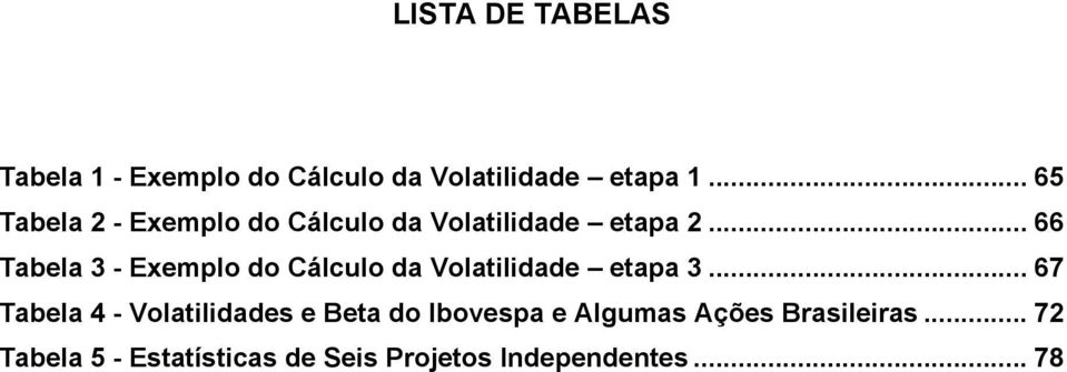 .. 66 Tabela 3 - Exemplo do Cálculo da Volatilidade etapa 3.