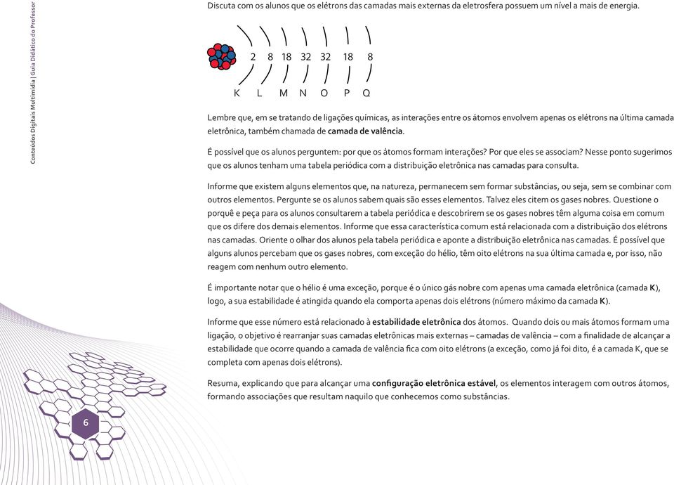 valência. É possível que os alunos perguntem: por que os átomos formam interações? Por que eles se associam?