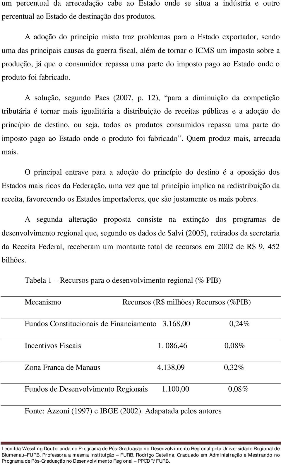 uma parte do imposto pago ao Estado onde o produto foi fabricado. A solução, segundo Paes (2007, p.