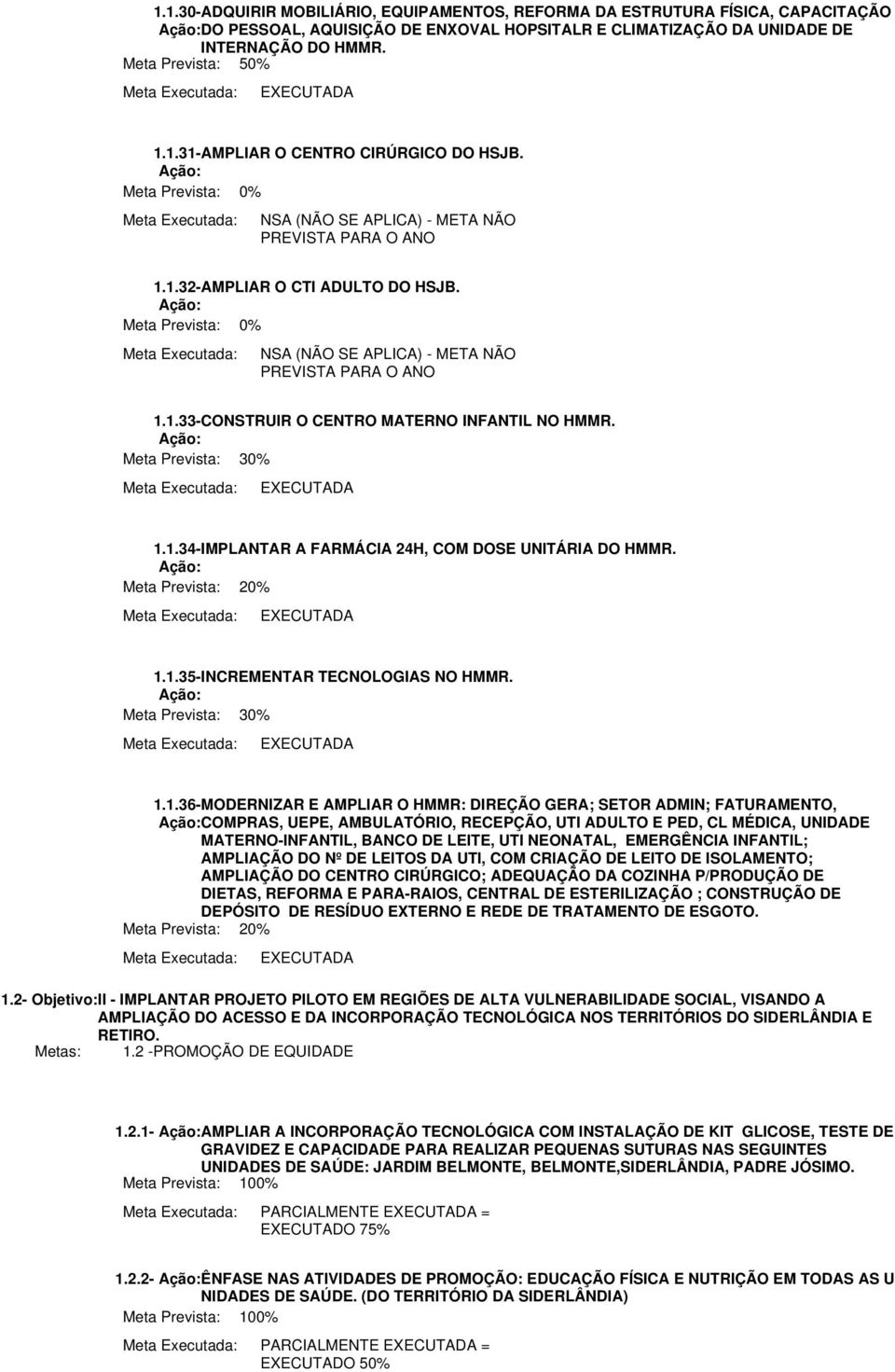 1.1.36-MODERNIZAR E AMPLIAR O HMMR: DIREÇÃO GERA; SETOR ADMIN; FATRAMENTO, COMPRAS, EPE, AMBLATÓRIO, RECEPÇÃO, TI ADLTO E PED, CL MÉDICA, NIDADE MATERNO-INFANTIL, BANCO DE LEITE, TI NEONATAL,