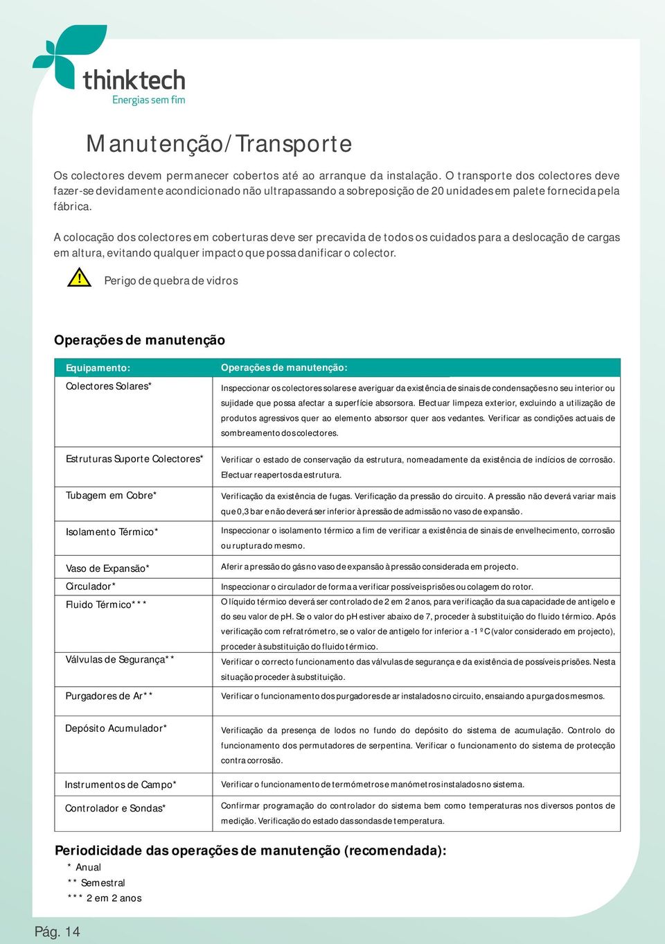 A colocação dos colectores em coberturas deve ser precavida de todos os cuidados para a deslocação de cargas em altura, evitando qualquer impacto que possa danificar o colector.