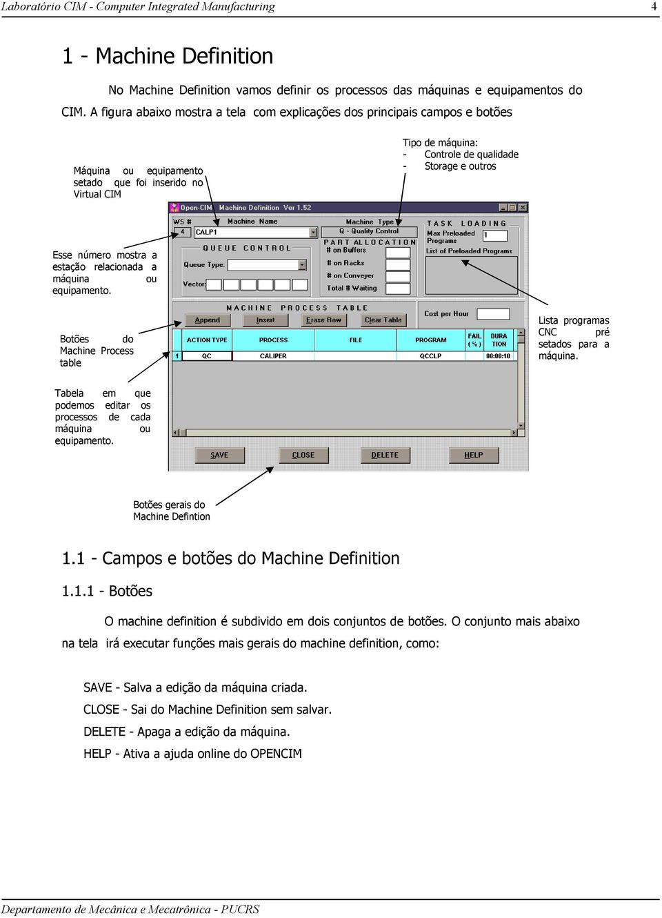 Esse número mostra a estação relacionada a máquina ou equipamento. Botões do Machine Process table Lista programas CNC pré setados para a máquina.