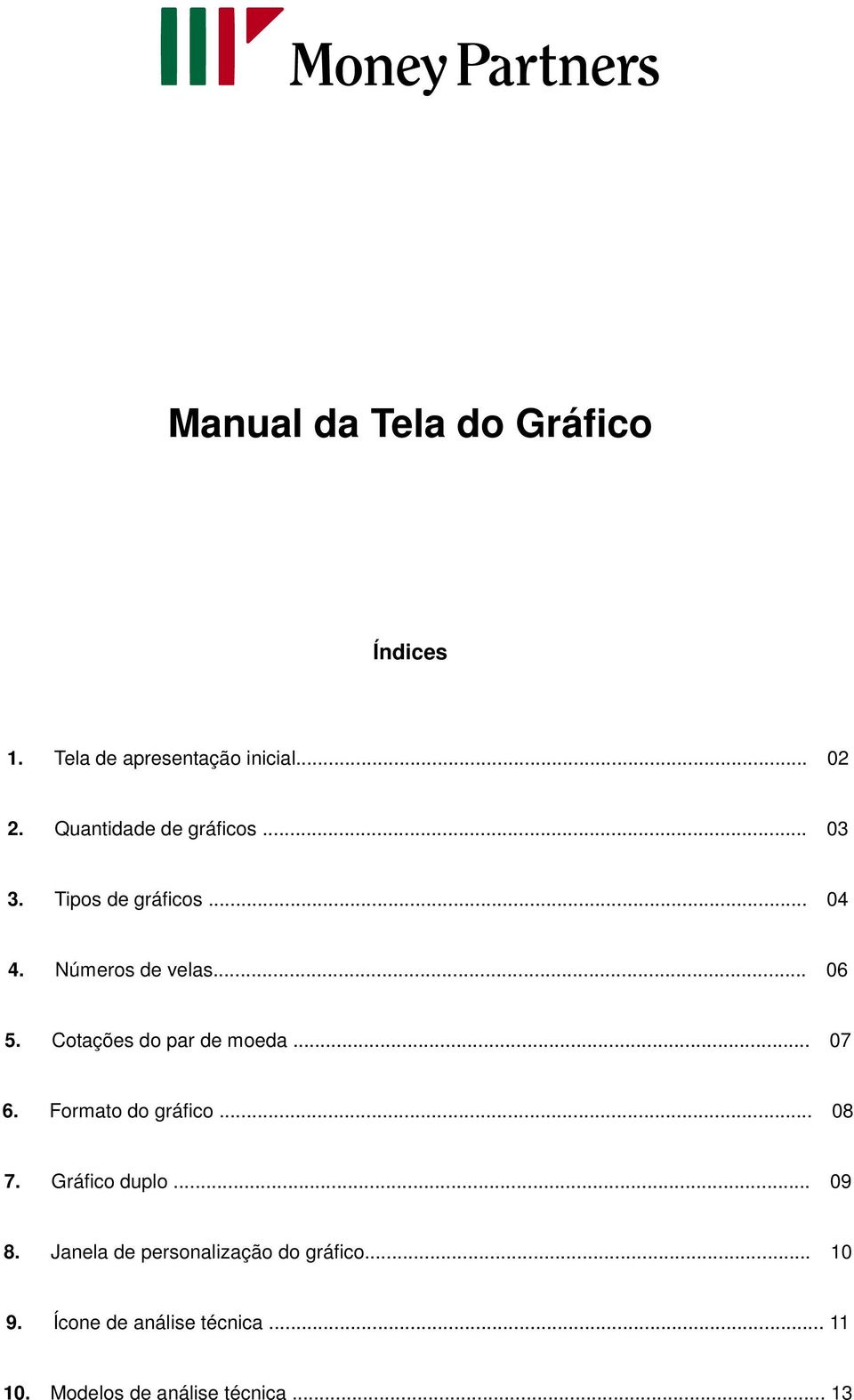 Cotações do par de moeda... 07 6. Formato do gráfico... 08 7. Gráfico duplo... 09 8.