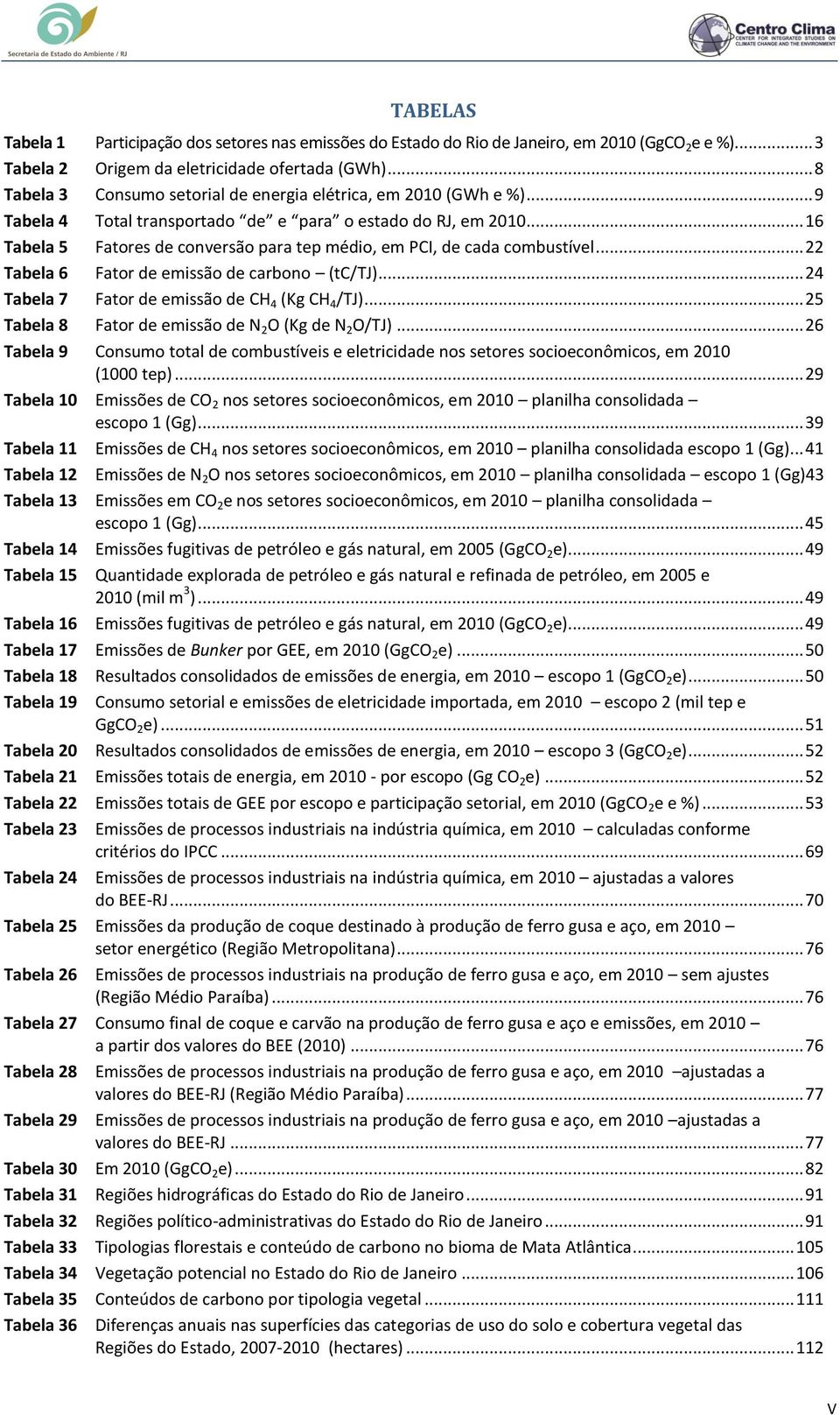 .. 16 Tabela 5 Fatores de conversão para tep médio, em PCI, de cada combustível... 22 Tabela 6 Fator de emissão de carbono (tc/tj)... 24 Tabela 7 Fator de emissão de CH 4 (Kg CH 4 /TJ).