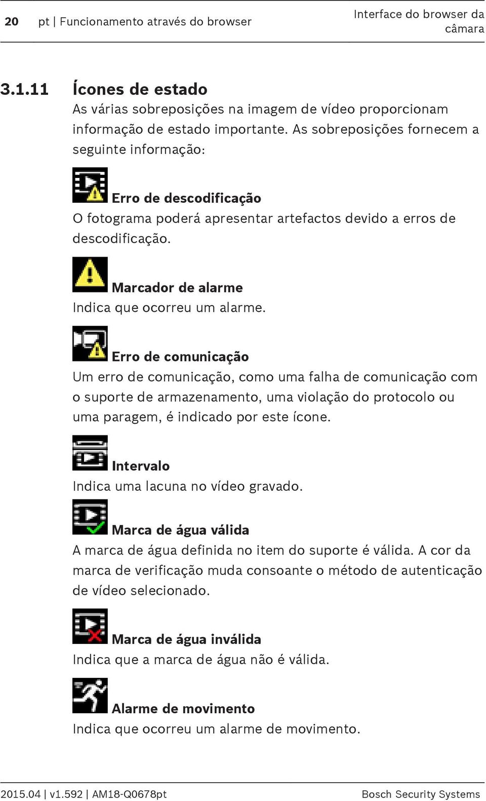 Erro de comunicação Um erro de comunicação, como uma falha de comunicação com o suporte de armazenamento, uma violação do protocolo ou uma paragem, é indicado por este ícone.