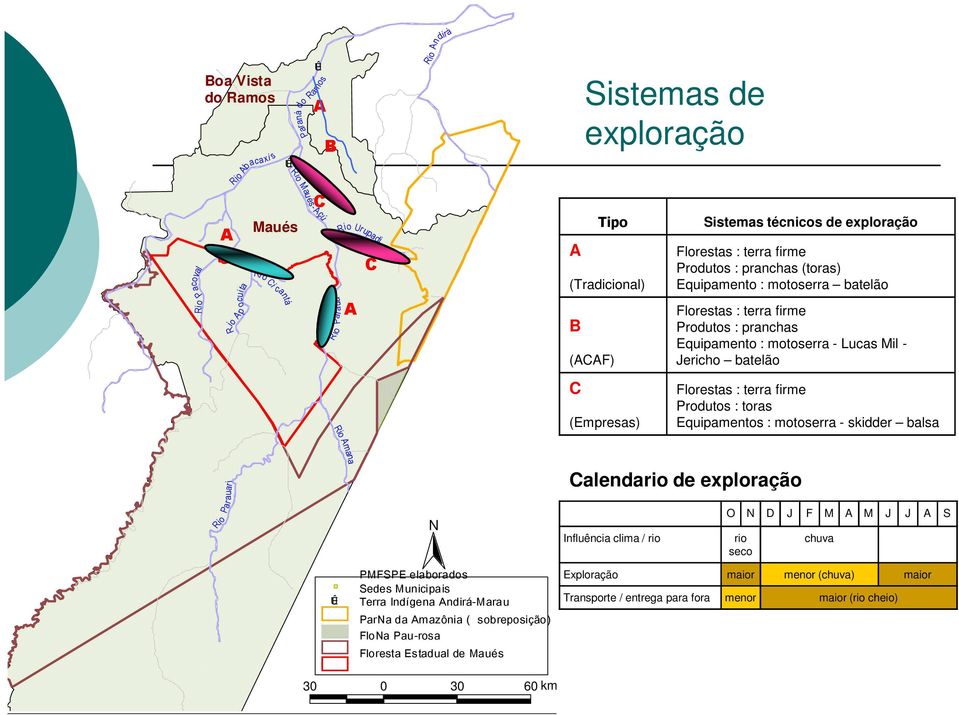 batelão Amana C (Empresas) Florestas : terra firme Produtos : toras Equipamentos : motoserra - skidder balsa Par auar N Calendario de exploração Influência clima / rio O N D J F M A M J J A S rio