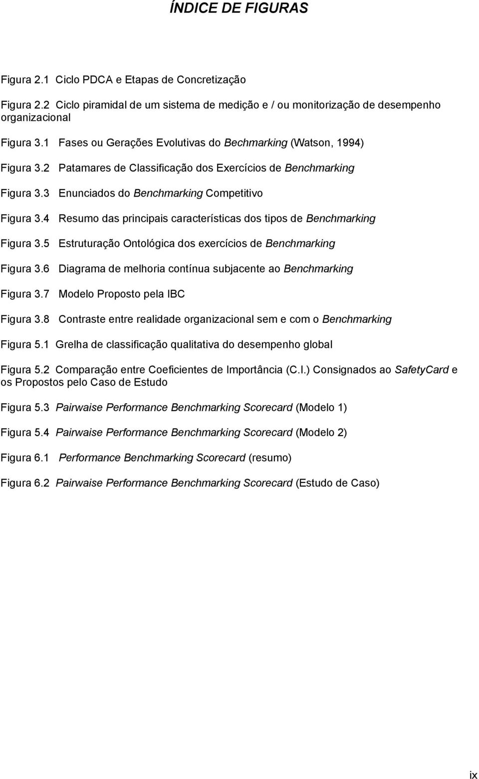 4 Resumo das principais características dos tipos de Benchmarking Figura 3.5 Estruturação Ontológica dos exercícios de Benchmarking Figura 3.