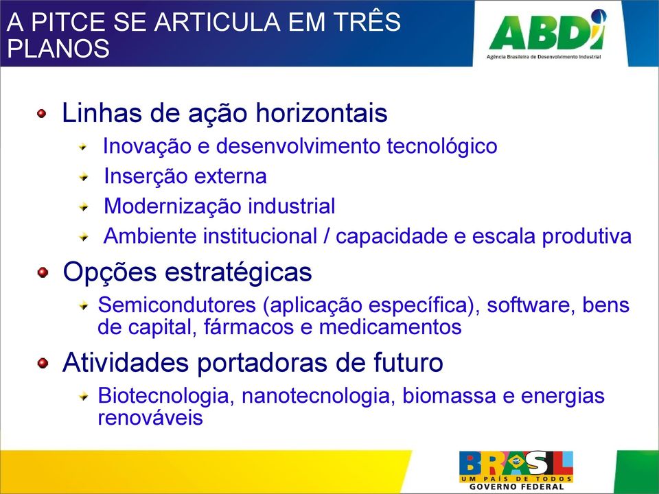 produtiva Opções estratégicas Semicondutores (aplicação específica), software, bens de capital,