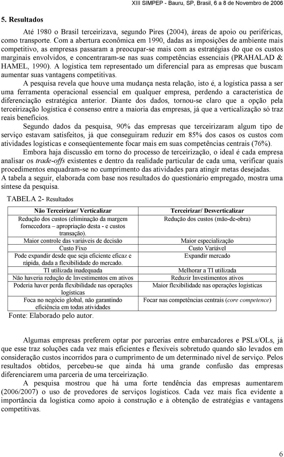 concentraram-se nas suas competências essenciais (PRAHALAD & HAMEL, 1990). A logística tem representado um diferencial para as empresas que buscam aumentar suas vantagens competitivas.