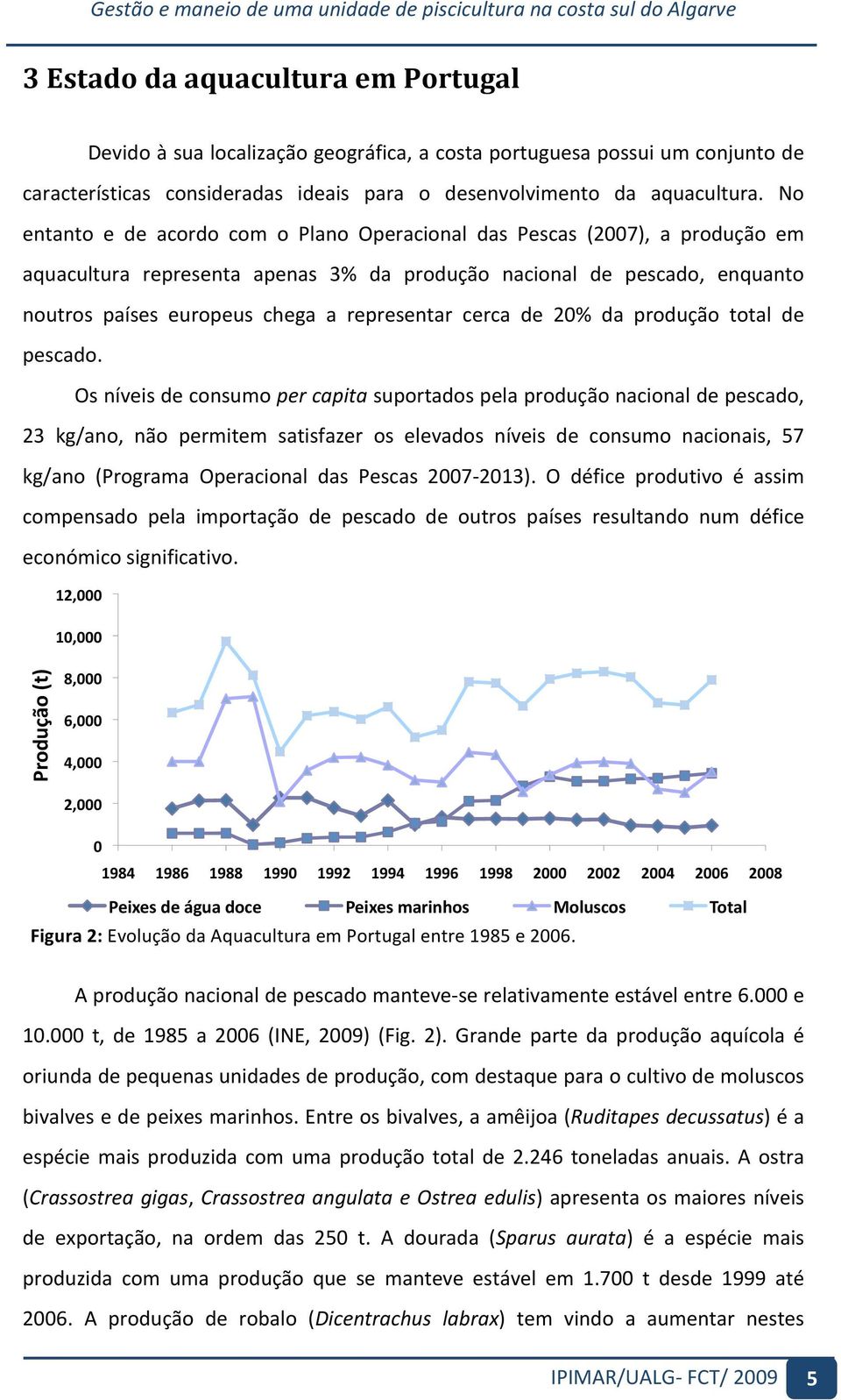 No entanto e de acordo com o Plano Operacional das Pescas (2007), a produção em aquacultura representa apenas 3% da produção nacional de pescado, enquanto noutros países europeus chega a representar