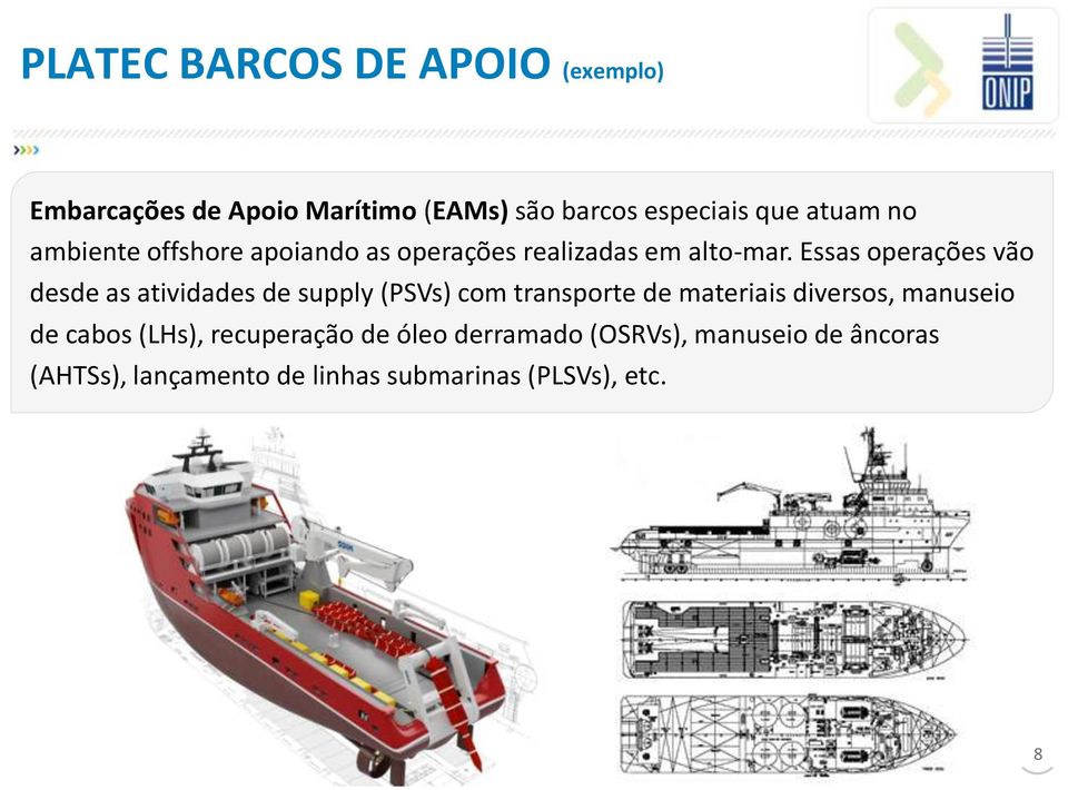 Essas operações vão desde as atividades de supply (PSVs) com transporte de materiais diversos,