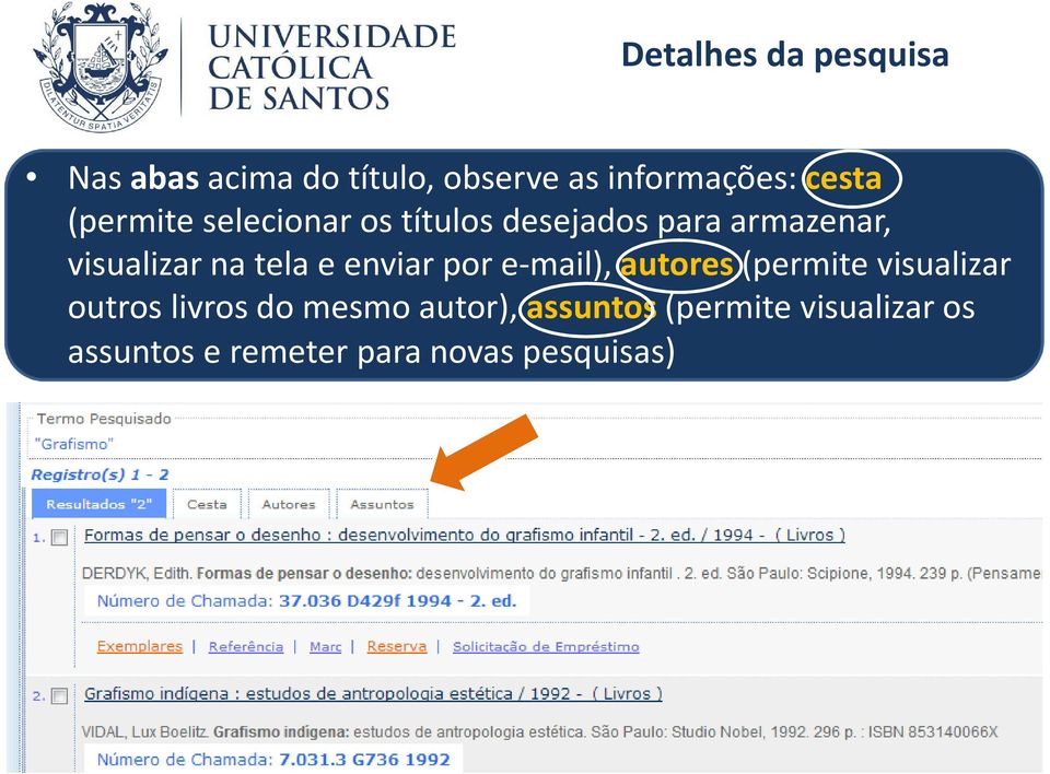 na tela e enviar por e-mail), autores(permite visualizar outros livros do