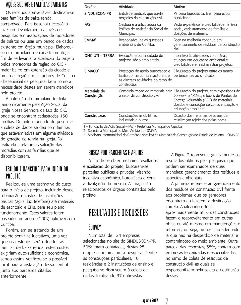 Elaborouse um formulário de cadastramento, a fim de se levantar a aceitação do projeto pelos moradores da região do CIC - maior bairro em extensão da cidade e uma das regiões mais pobres de Curitiba