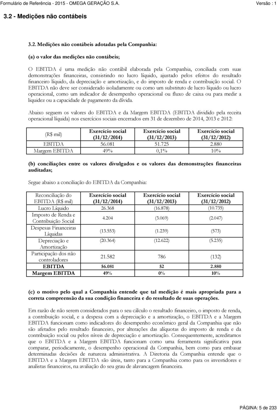 O EBITDA não deve ser considerado isoladamente ou como um substituto de lucro líquido ou lucro operacional, como um indicador de desempenho operacional ou fluxo de caixa ou para medir a liquidez ou a