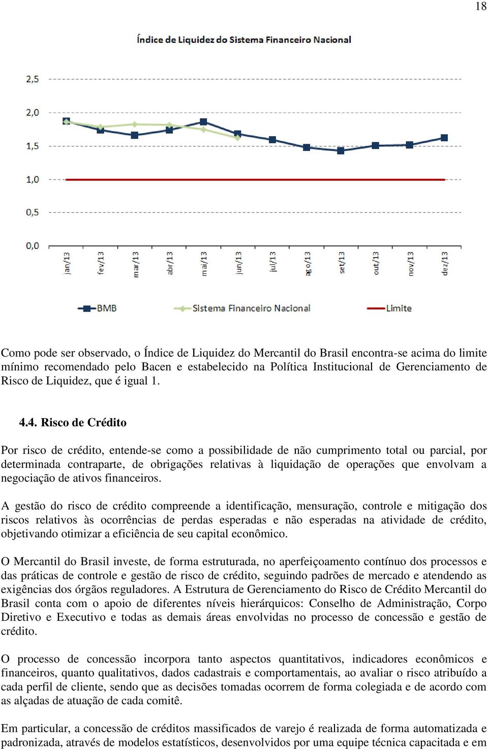 4. Risco de Crédito Por risco de crédito, entende-se como a possibilidade de não cumprimento total ou parcial, por determinada contraparte, de obrigações relativas à liquidação de operações que