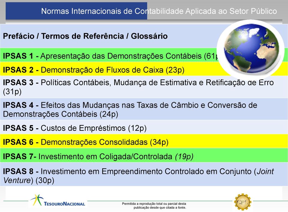 4 - Efeitos das Mudanças nas Taxas de Câmbio e Conversão de Demonstrações Contábeis (24p) IPSAS 5 - Custos de Empréstimos (12p) IPSAS 6 - Demonstrações