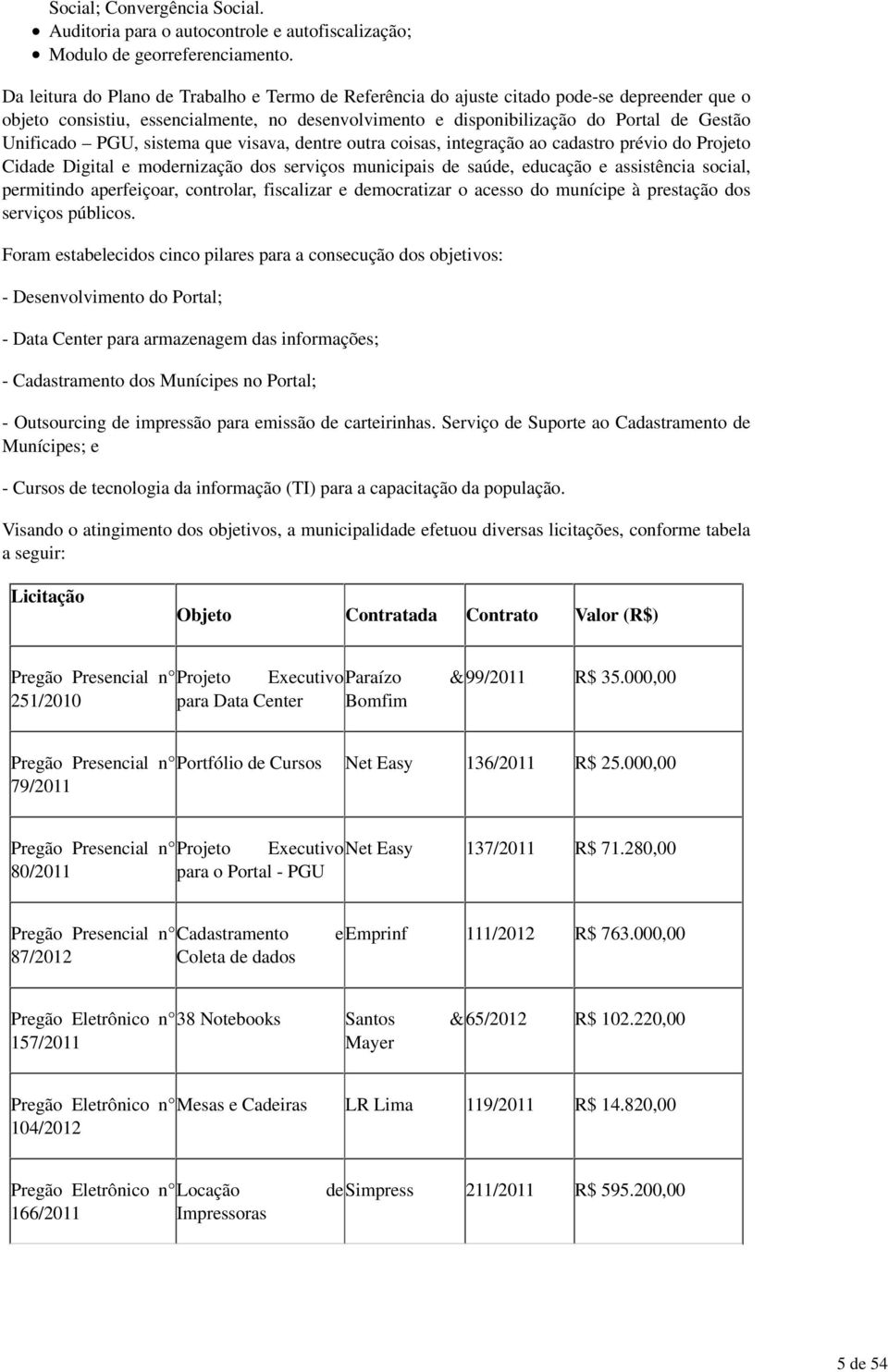 PGU, sistema que visava, dentre outra coisas, integração ao cadastro prévio do Projeto Cidade Digital e modernização dos serviços municipais de saúde, educação e assistência social, permitindo