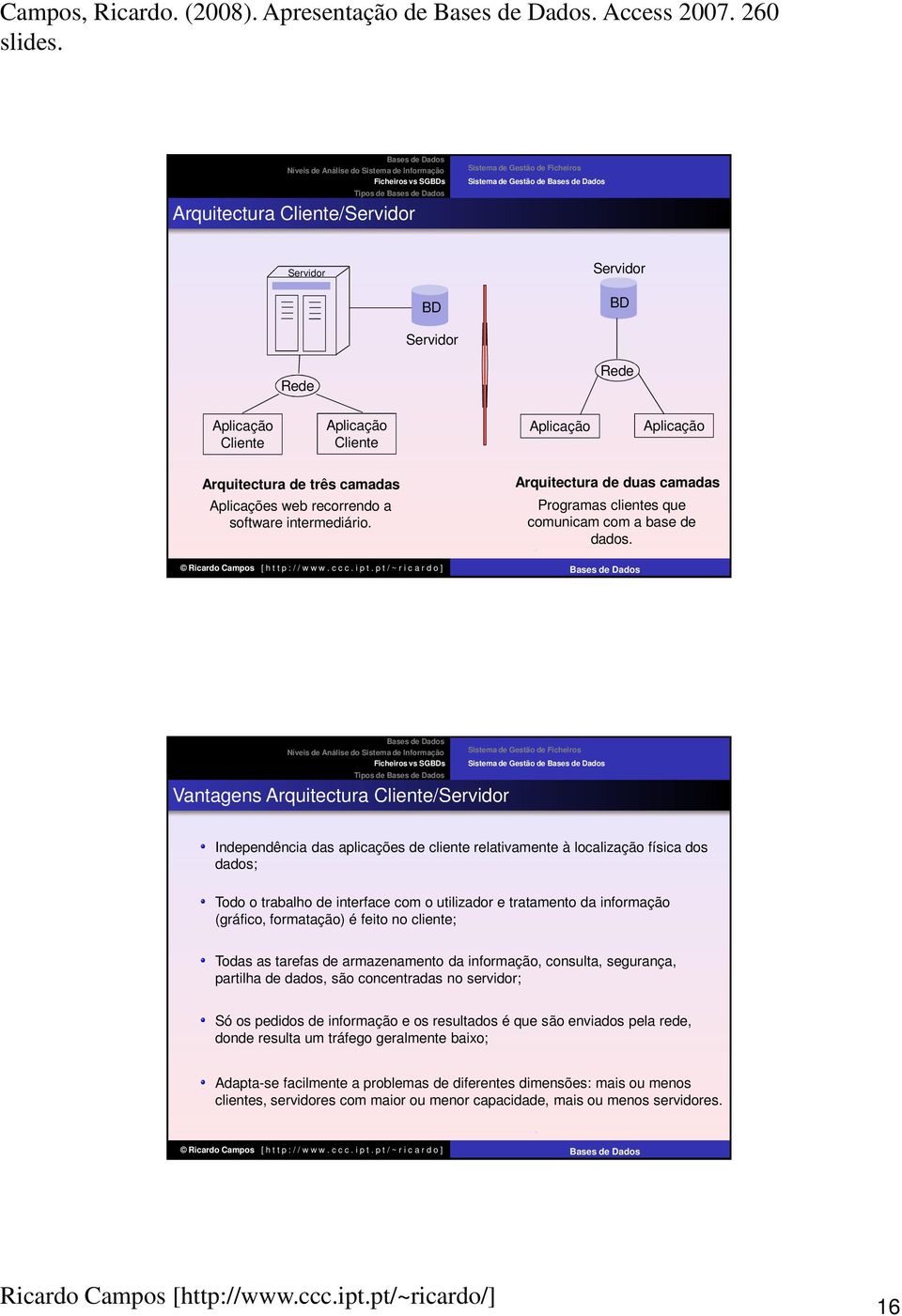 Aplicação Cliente Aplicação Cliente Aplicação Aplicação Arquitectura de três camadas Aplicações web recorrendo a software intermediário.