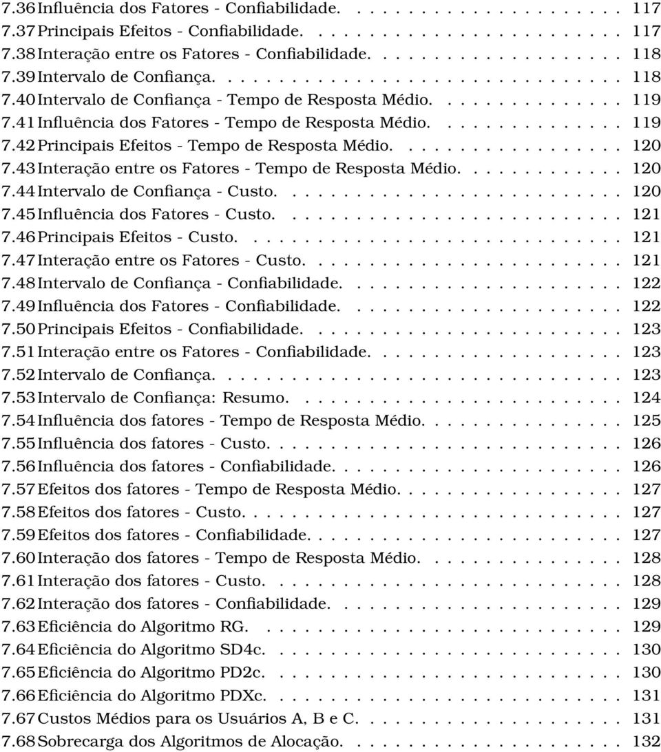 ................. 120 7.43Interação entre os Fatores - Tempo de Resposta Médio............. 120 7.44Intervalo de Confiança - Custo........................... 120 7.45Influência dos Fatores - Custo.