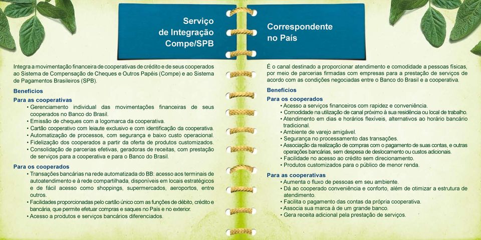 Emissão de cheques com a logomarca da cooperativa. Cartão cooperativo com leiaute exclusivo e com identificação da cooperativa. Automatização de processos, com segurança e baixo custo operacional.