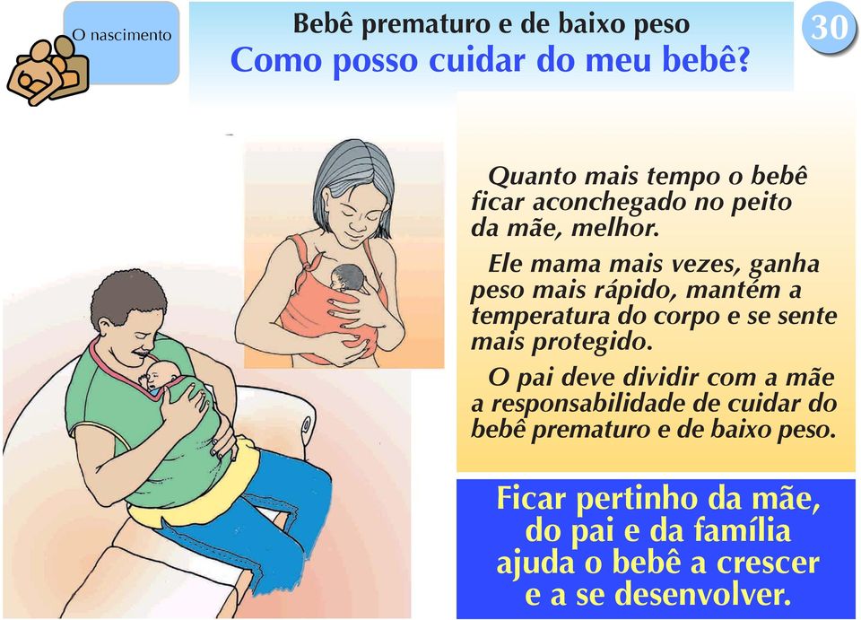 Ele mama mais vezes, ganha peso mais rápido, mantém a temperatura do corpo e se sente mais protegido.